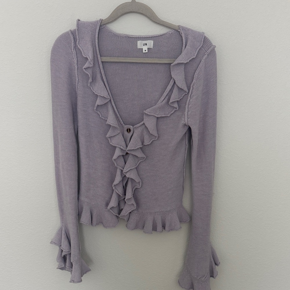 LPA Soft Purple Ruffle Cardigan